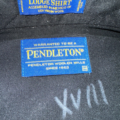 Pendleton Lodge Button Up Shirt Men's Medium Wool Plaid Gray Teal Pocket