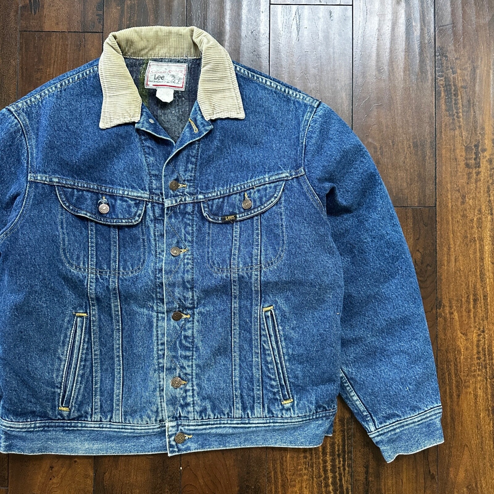 VTG Lee Storm Rider Blue Denim Blanket Lined Jacket Sz L Regular Wool USA MADE