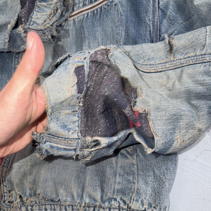 Vintage 50s 60s Hercules Blanket Lined Denim Bomber Jacket USA Coat Thrashed
