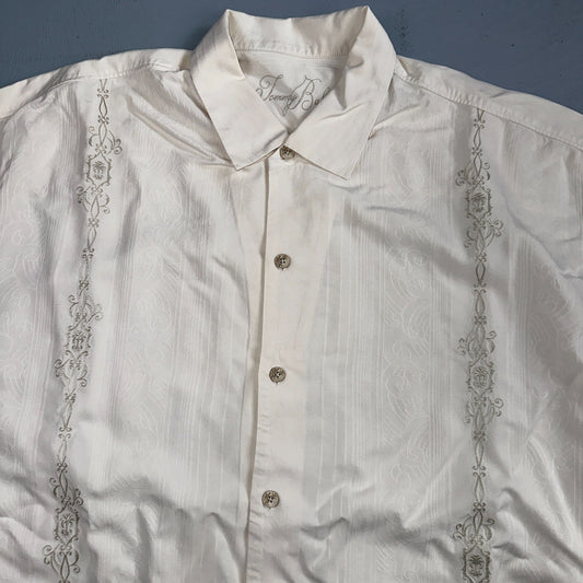 Tommy Bahama Mens Camp Hawaiian Shirt 2XL Silk White Aloha Floral Summer