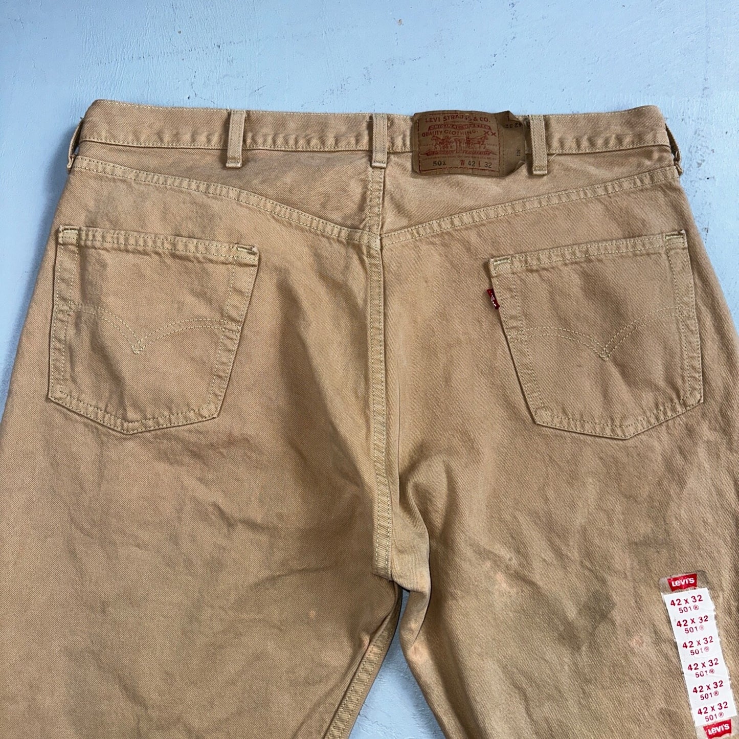 Levis 501 Vintage 90s USA XX Straight Leg Jeans Khaki Brown Wash 42x32 Act 40x32