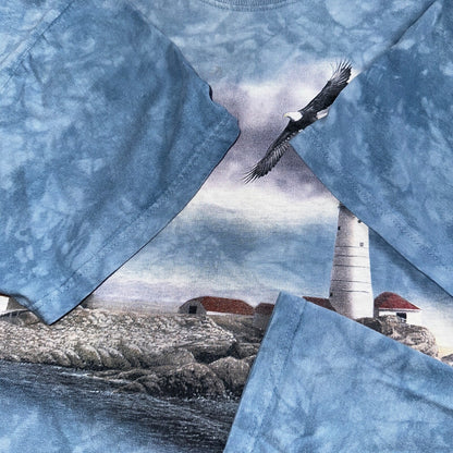 The Mountain Tye Dye Y2K VTG T Shirt Eagle Blue Watch Tower Ocean Beach House