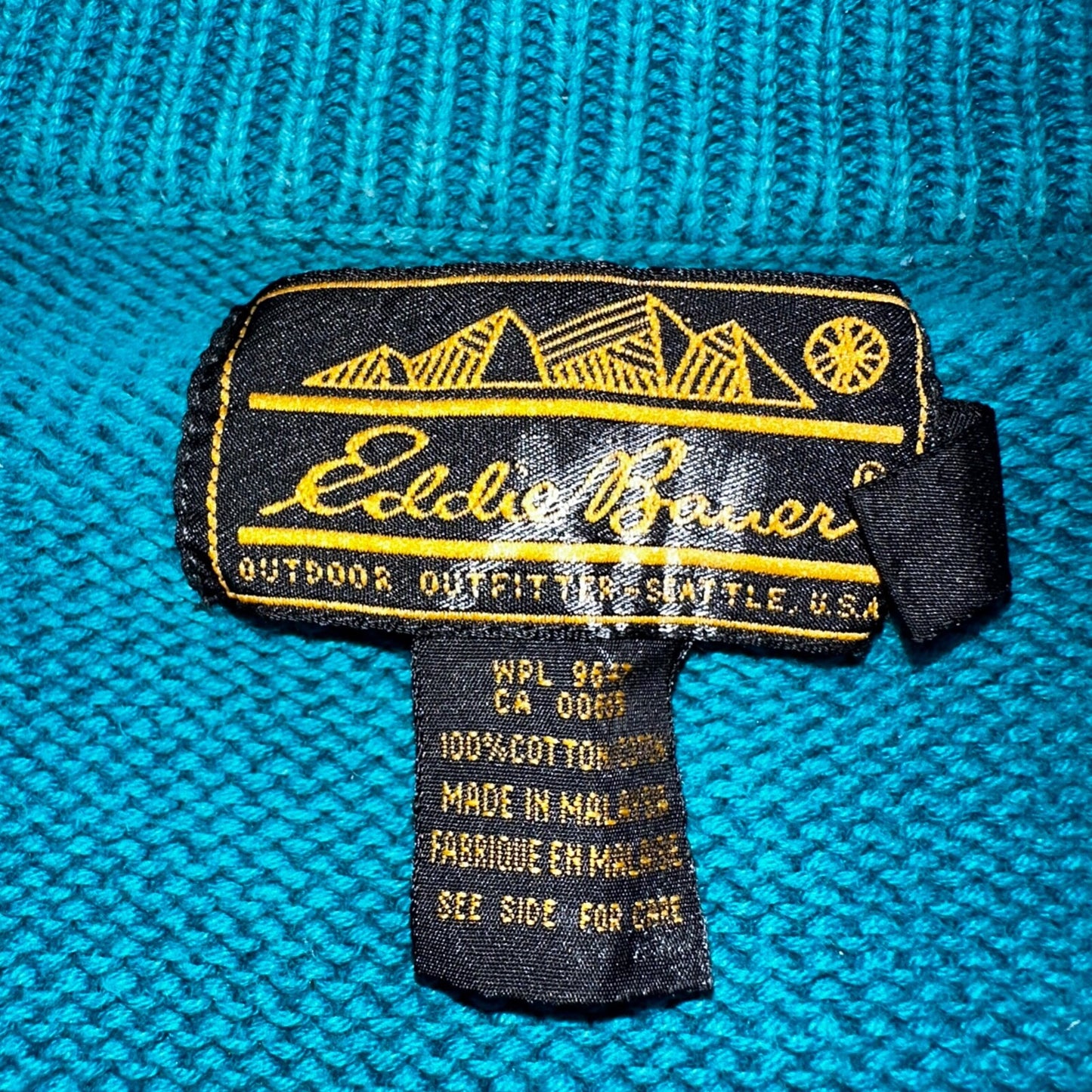 Vintage Eddie Bauer Sweater Mens Large Teal V Neck Pullover Cotton Casual Adult