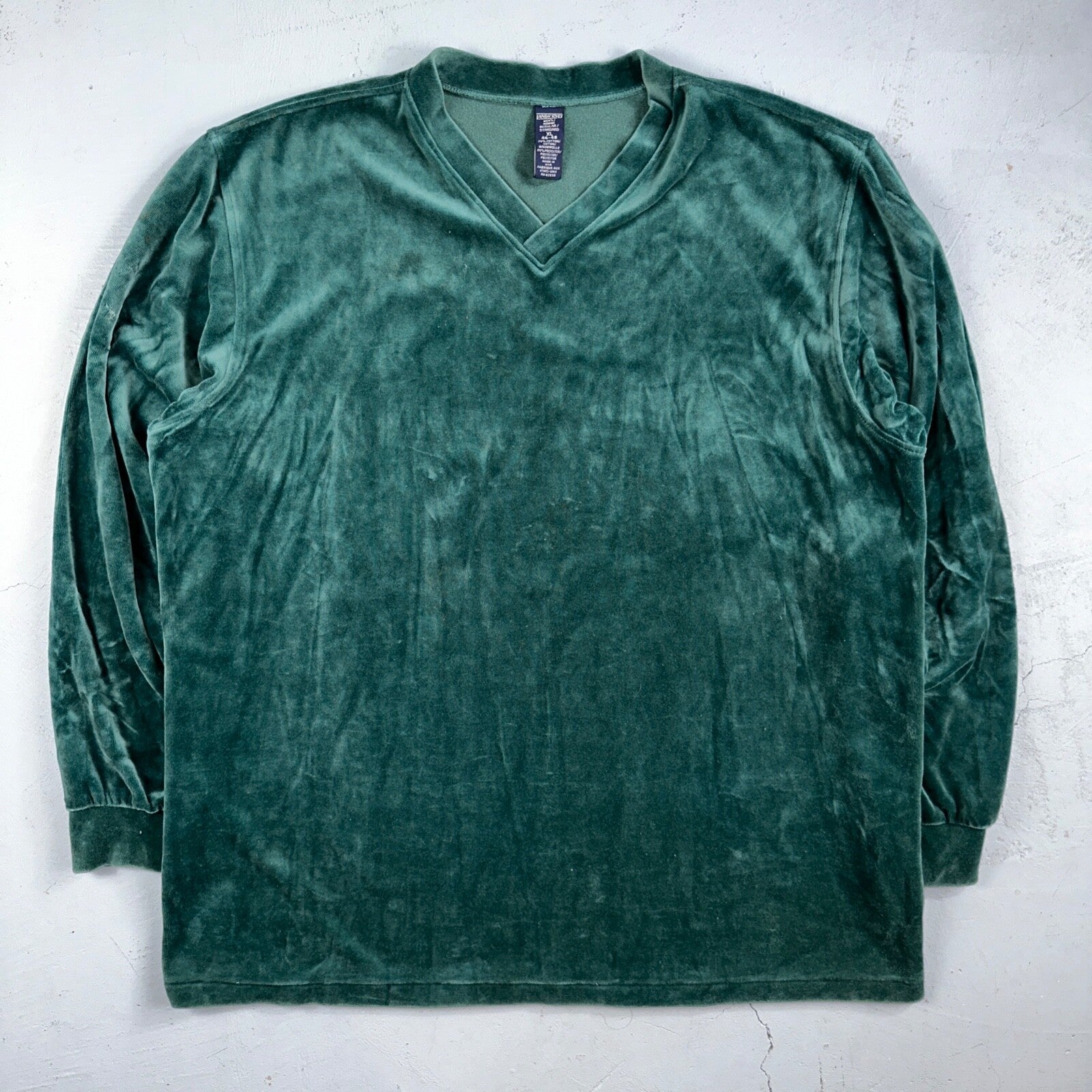 VTG Mens Lands’ End V-Neck Cotton Blend Velour L/S PULLOVER Made USA Sz XL 90s