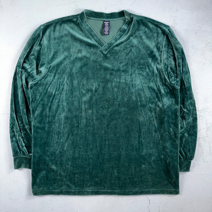 VTG Mens Lands’ End V-Neck Cotton Blend Velour L/S PULLOVER Made USA Sz XL 90s