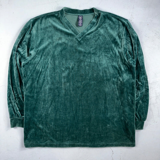 VTG Mens Lands’ End V-Neck Cotton Blend Velour L/S PULLOVER Made USA Sz XL 90s