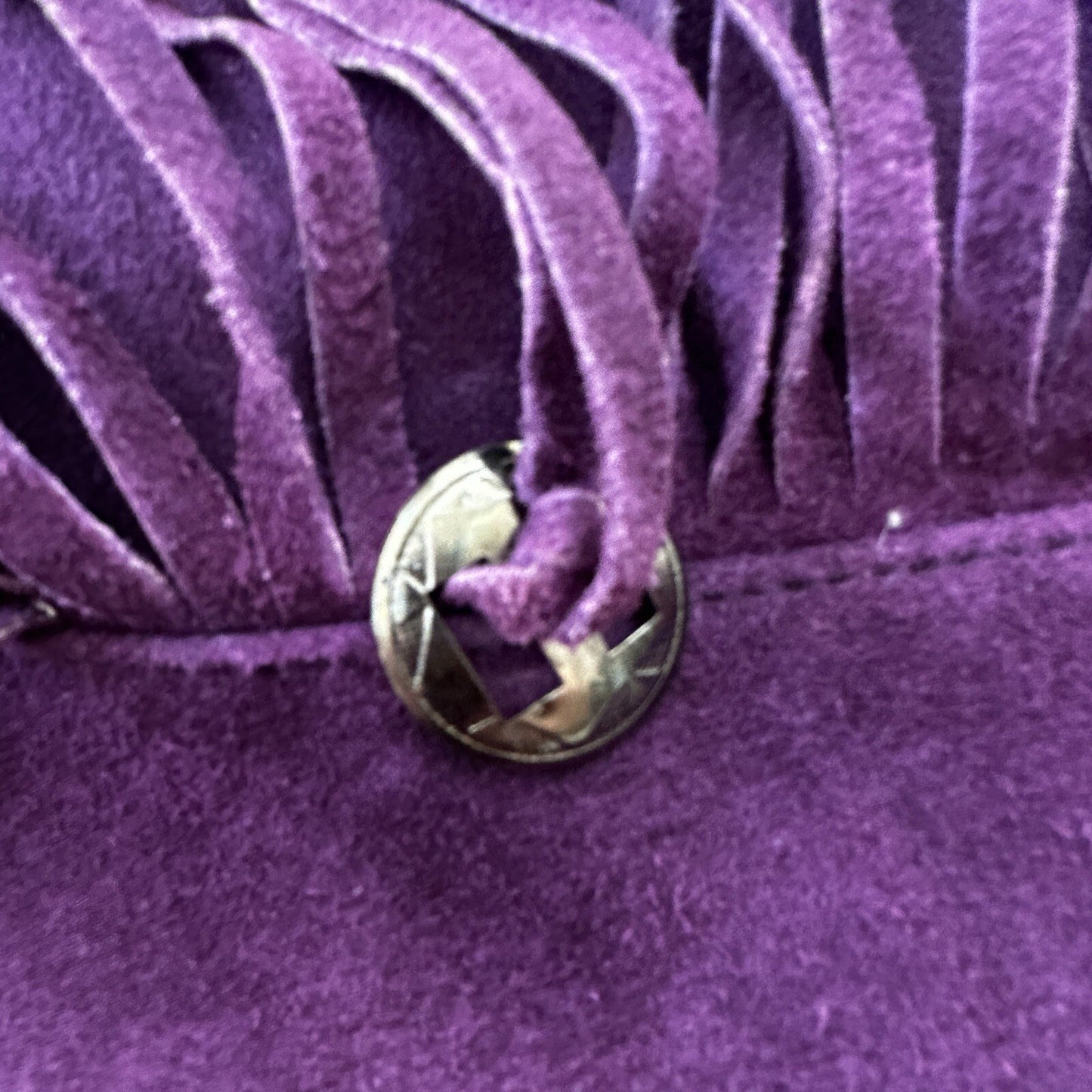 VTG Yearbook 1980s Suede Leather Jacket Purple Tassels Cowgirl Cowboy 80s 70s