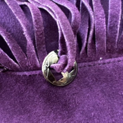 VTG Yearbook 1980s Suede Leather Jacket Purple Tassels Cowgirl Cowboy 80s 70s