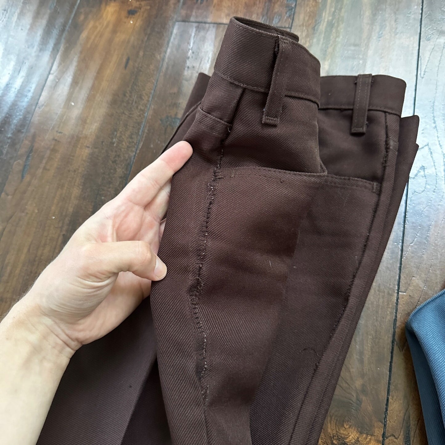 VTG Levis 517 Lot 2 Blue + Brown Polyester Pants Black Gold Tab 34x30 Act 32x28