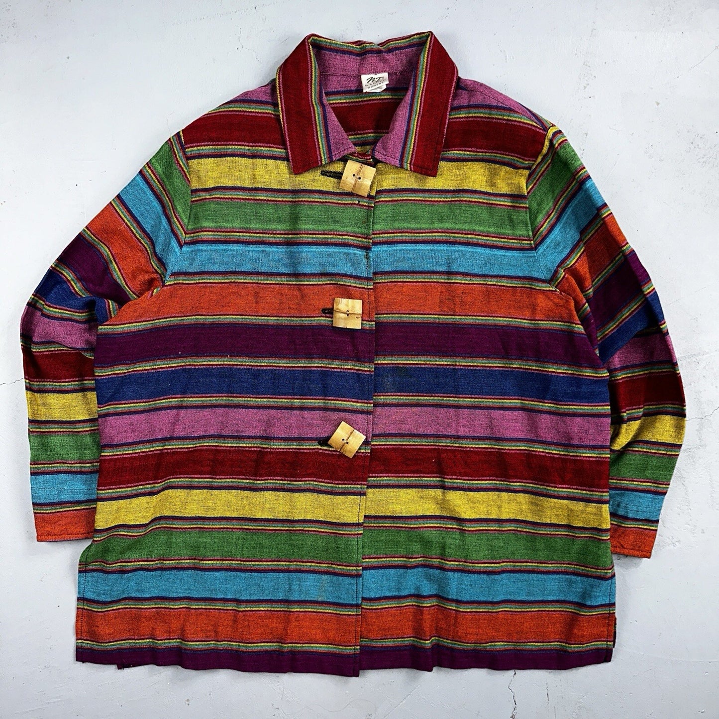 Norm Thompson VTG 80s Rainbow Striped Oversized Button Down Blazer/Jacket XL
