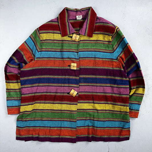 Norm Thompson VTG 80s Rainbow Striped Oversized Button Down Blazer/Jacket XL