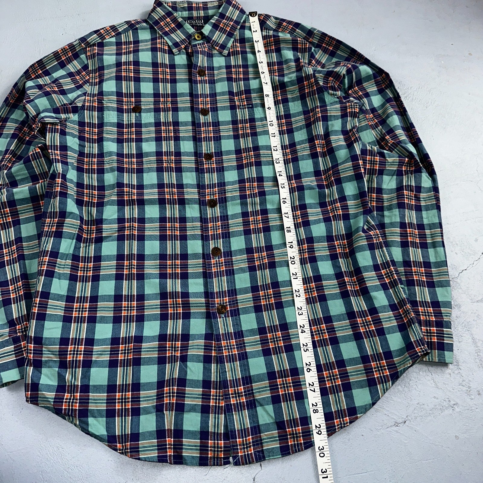 Polo Ralph Lauren Mens Long Sleeve Button Down Shirt Size M Plaid Green Blue