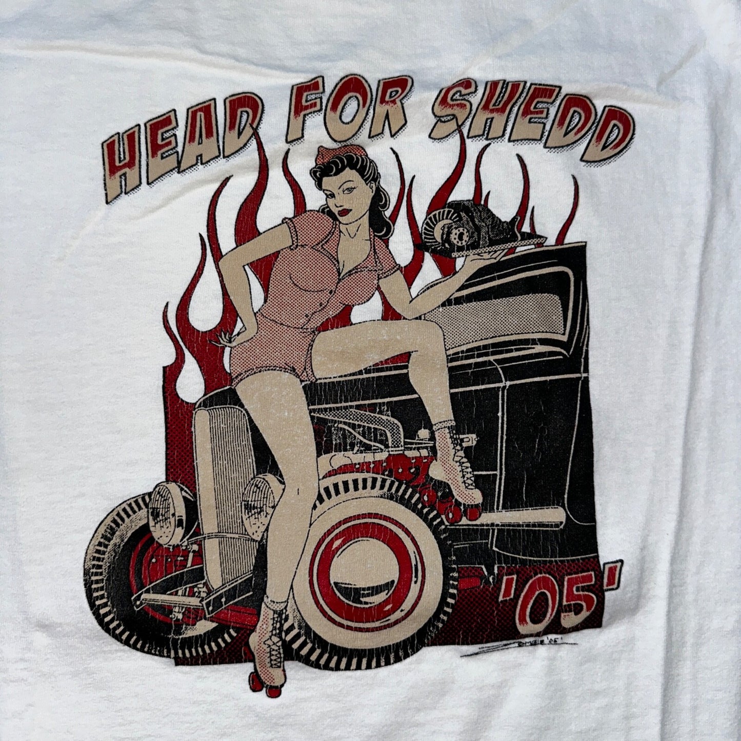 Head Funny Y2K 2005 VTG T Shirt Classic Antique Sports Cars Hot Girl USA Nascar