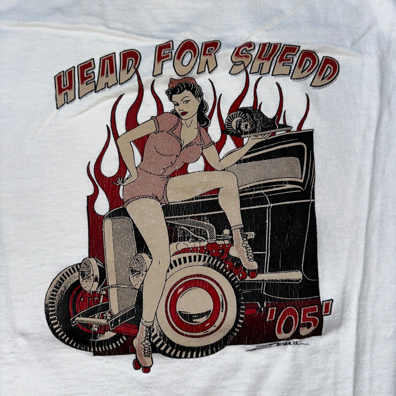 Head Funny Y2K 2005 VTG T Shirt Classic Antique Sports Cars Hot Girl USA Nascar