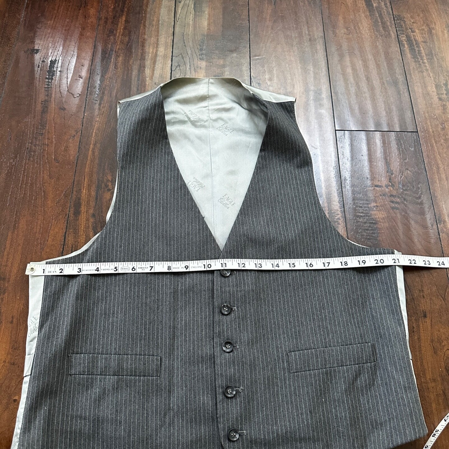 Vtg USA Eagles Pinstripe Mens Gray Wool 3 Pc Suit 42 Vest 33x30 1980s Vest
