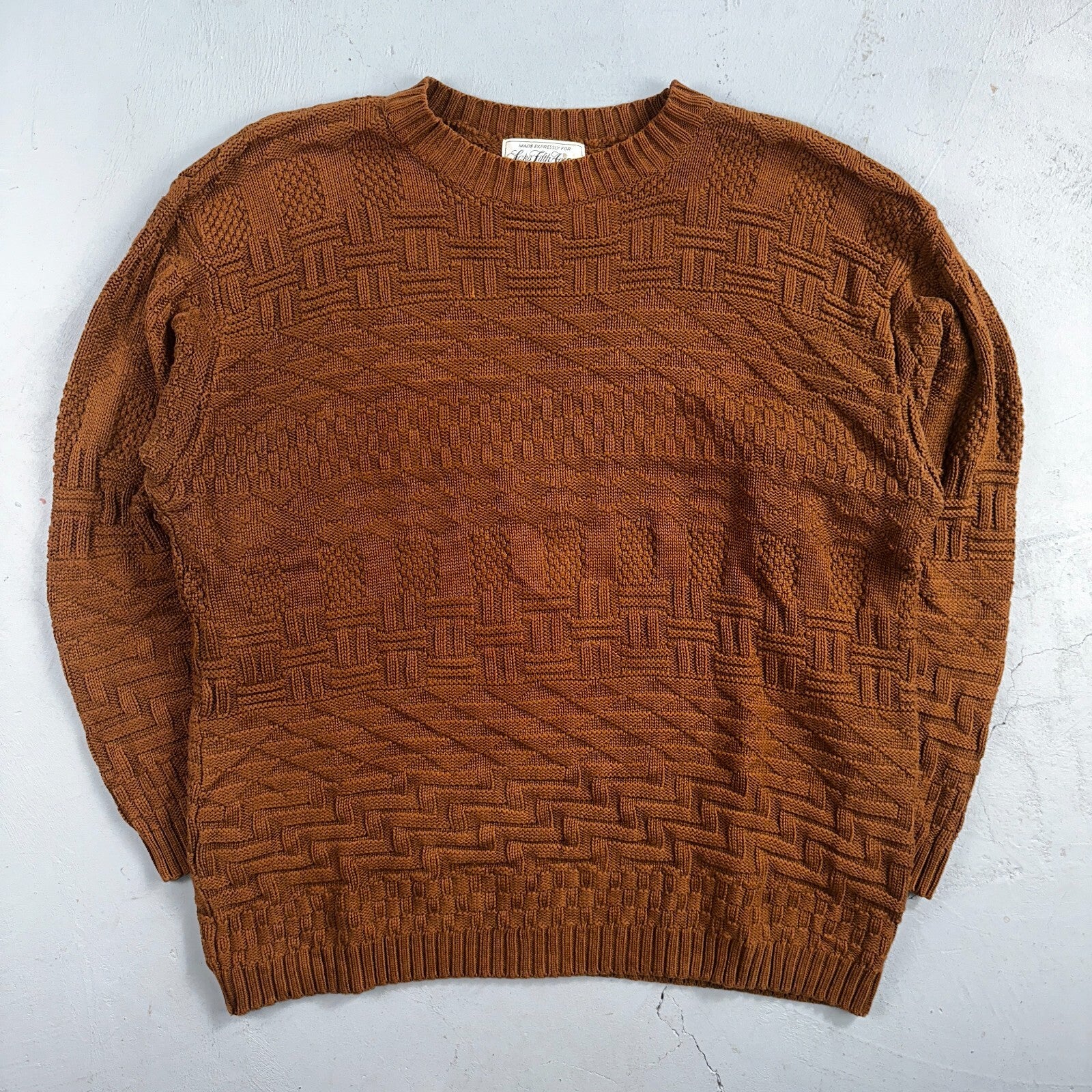 Vintage Saks Fifth Avenue Sweater 100% Cotton Mens M Brown Pullover Mock Neck