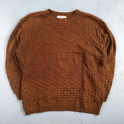 Vintage Saks Fifth Avenue Sweater 100% Cotton Mens M Brown Pullover Mock Neck