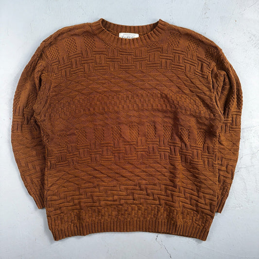 Vintage Saks Fifth Avenue Sweater 100% Cotton Mens M Brown Pullover Mock Neck