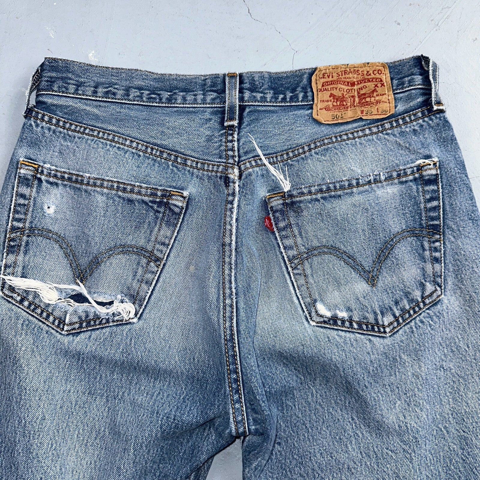 Levis 501 Vintage Y2K XX Straight Leg Jeans Rips Blue Med Wash 33x36 Act 31x31