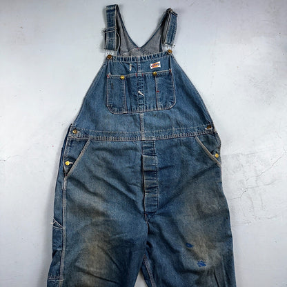 Dickies Vintage 70s Denim Bib Overalls 44x32 Carpenter Indigo Blue Workwear USED