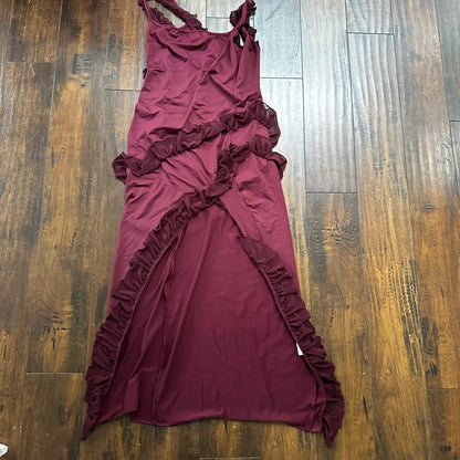 Womens ARIELA Maroon Sexy Midi Dress Strappy Summer Beach Split Sundress M