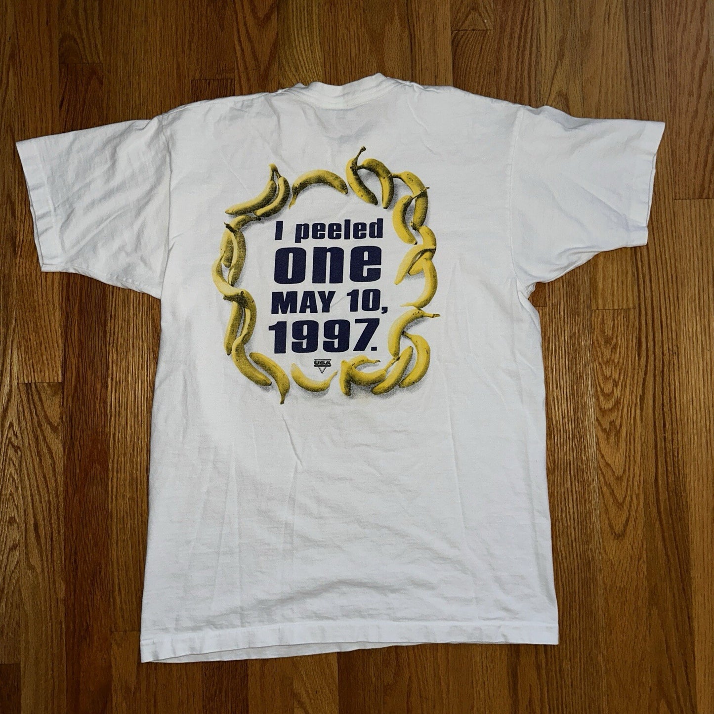 USA Track Field Funny Bananas VTG T Shirt 90s Single Stitch 25K Quote Fruit Joke