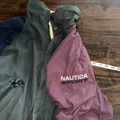 VTG 90s Nautica Reversible 90s Green Sport Jacket XL Green White Colorblock Sail