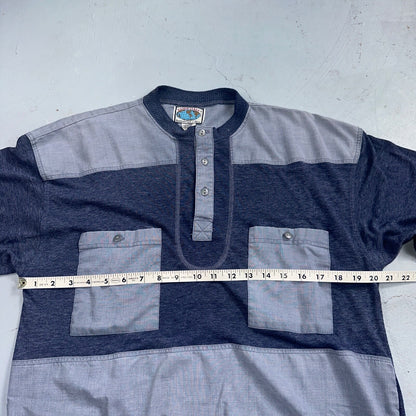 Vintage Essentials International Shirt M Blue Jean Sleeve Button Up 90s 80s