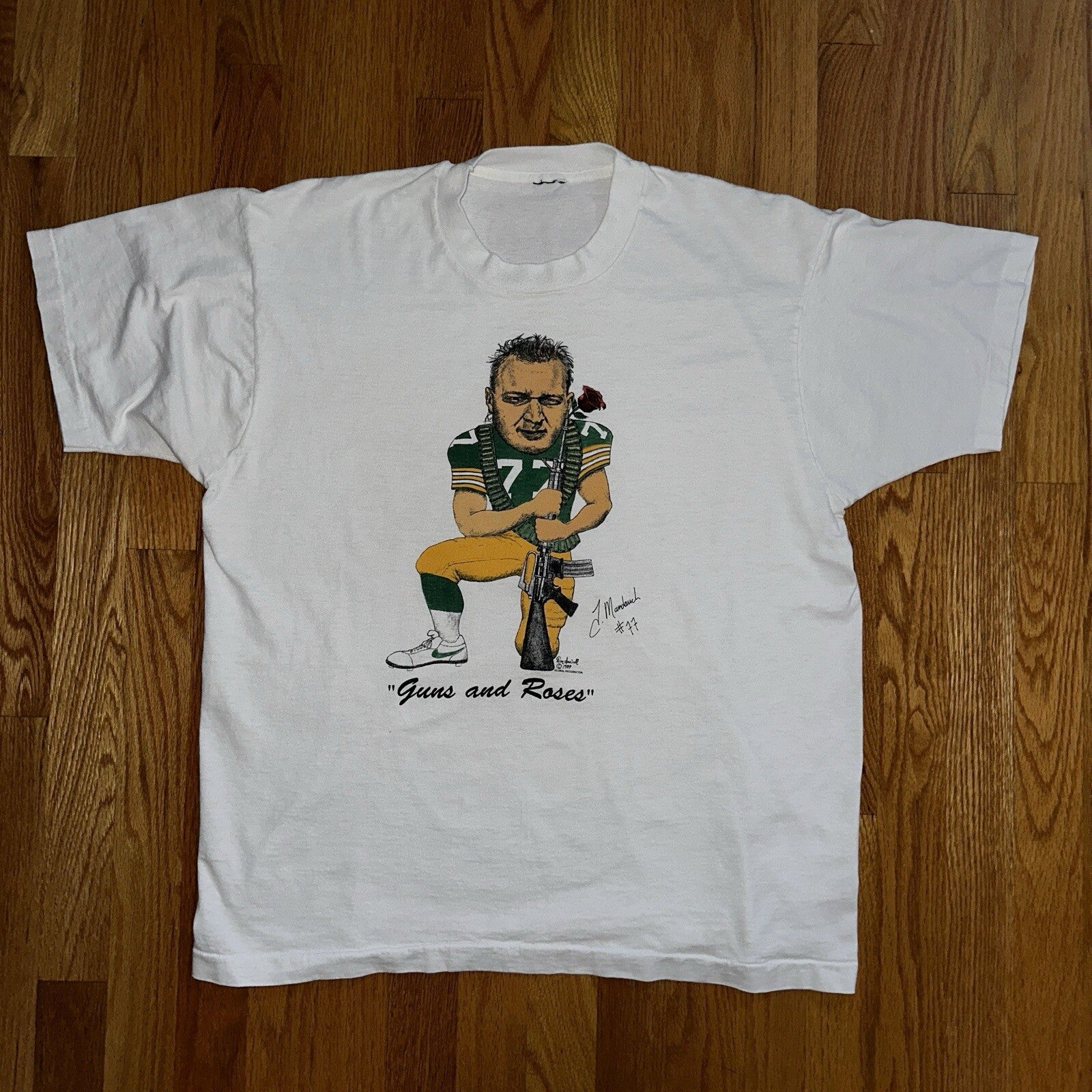 Tony Mandarich NFL Green Bay Packers VTG Nike T Shirt Guns N Roses Rap Football