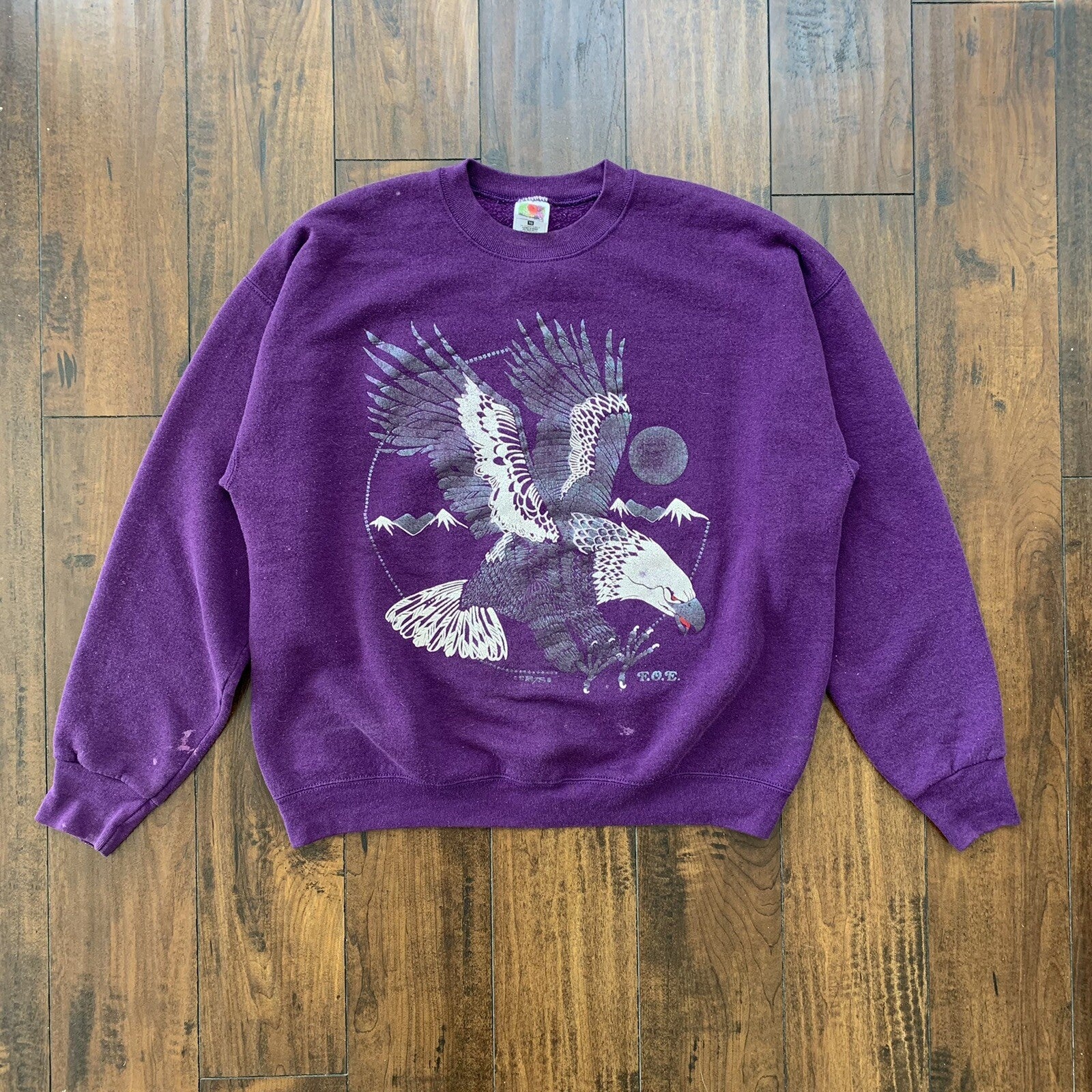 Bald Eagle Hologram Shiny Pearl Vintage 90s Sweatshirt Jumper Purple FOTL USA