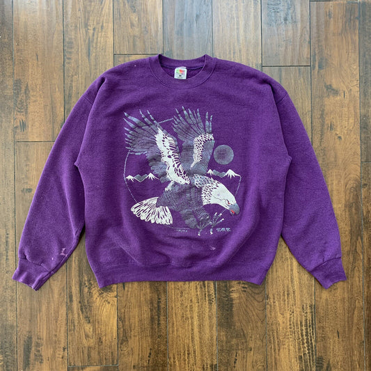Bald Eagle Hologram Shiny Pearl Vintage 90s Sweatshirt Jumper Purple FOTL USA