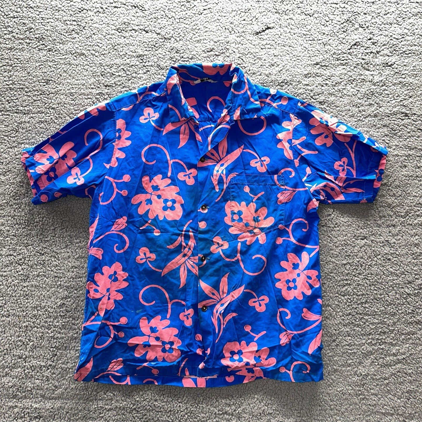 Vintage 50s Hawaiian Aloha Print Shirt Rockabilly Honolulu 60s Button USA Pink