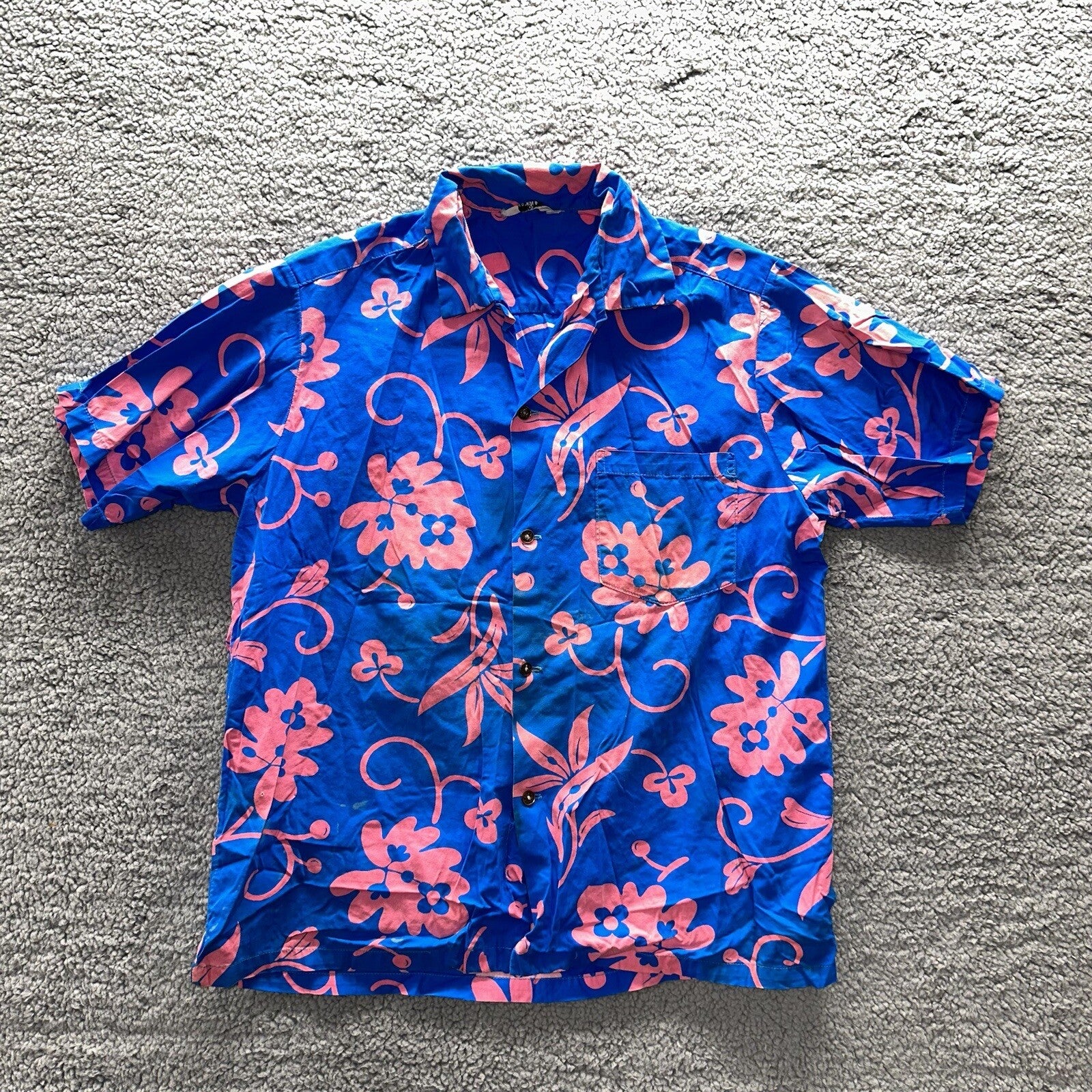 Vintage 50s Hawaiian Aloha Print Shirt Rockabilly Honolulu 60s Button USA Pink