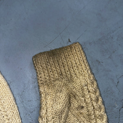 VTG Sweater Mens M Cream Cable Knit Ribbed Full Zip 1960s Rockabilly Ivory Rare