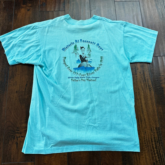 Silver Falls Oregon VTG T Shirt Single Stitch Blue Swimming Boat Cool Teal