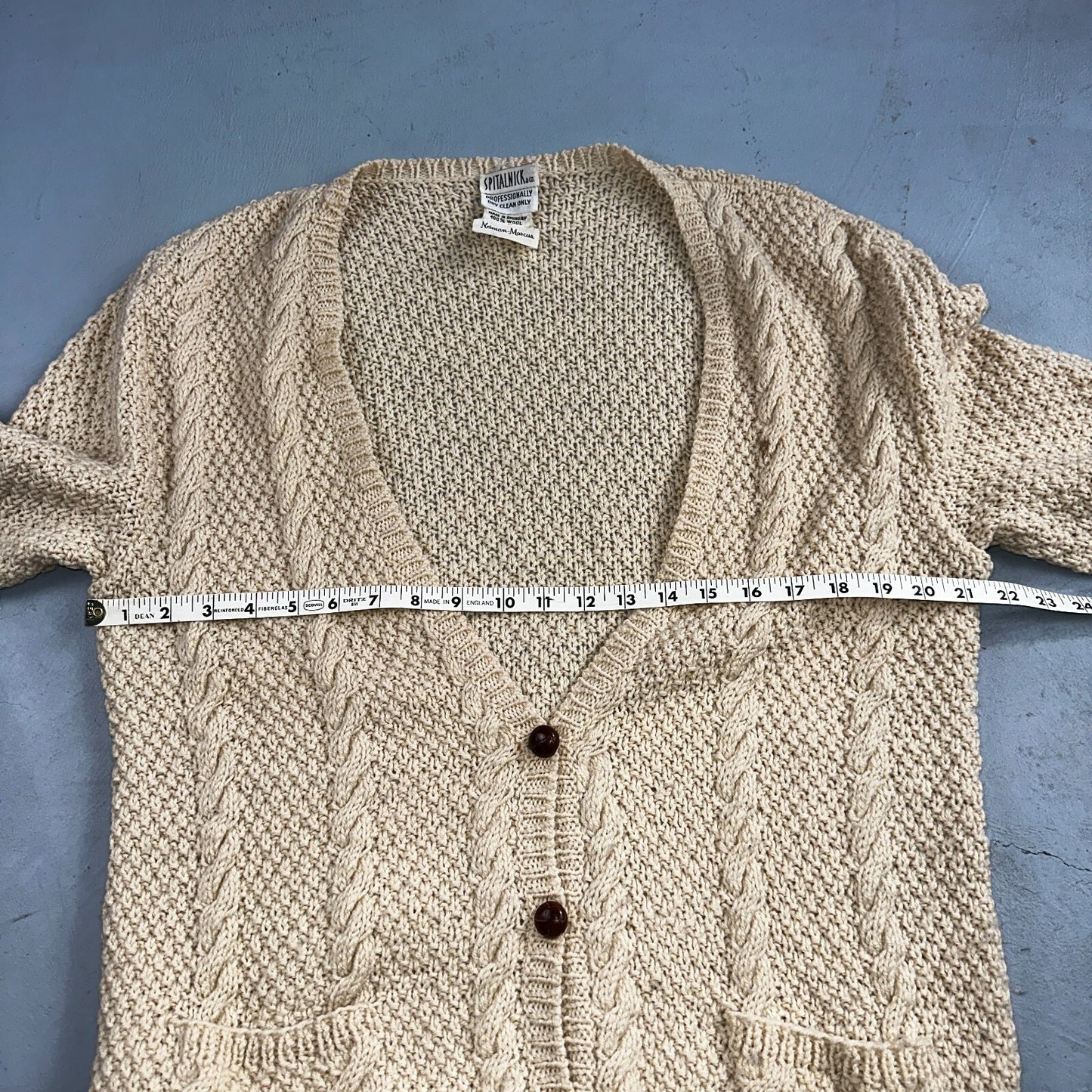 Vintage Oversized Spitalnick Neiman Marcus 100% Wool Cardigan Cable Knit Cozy