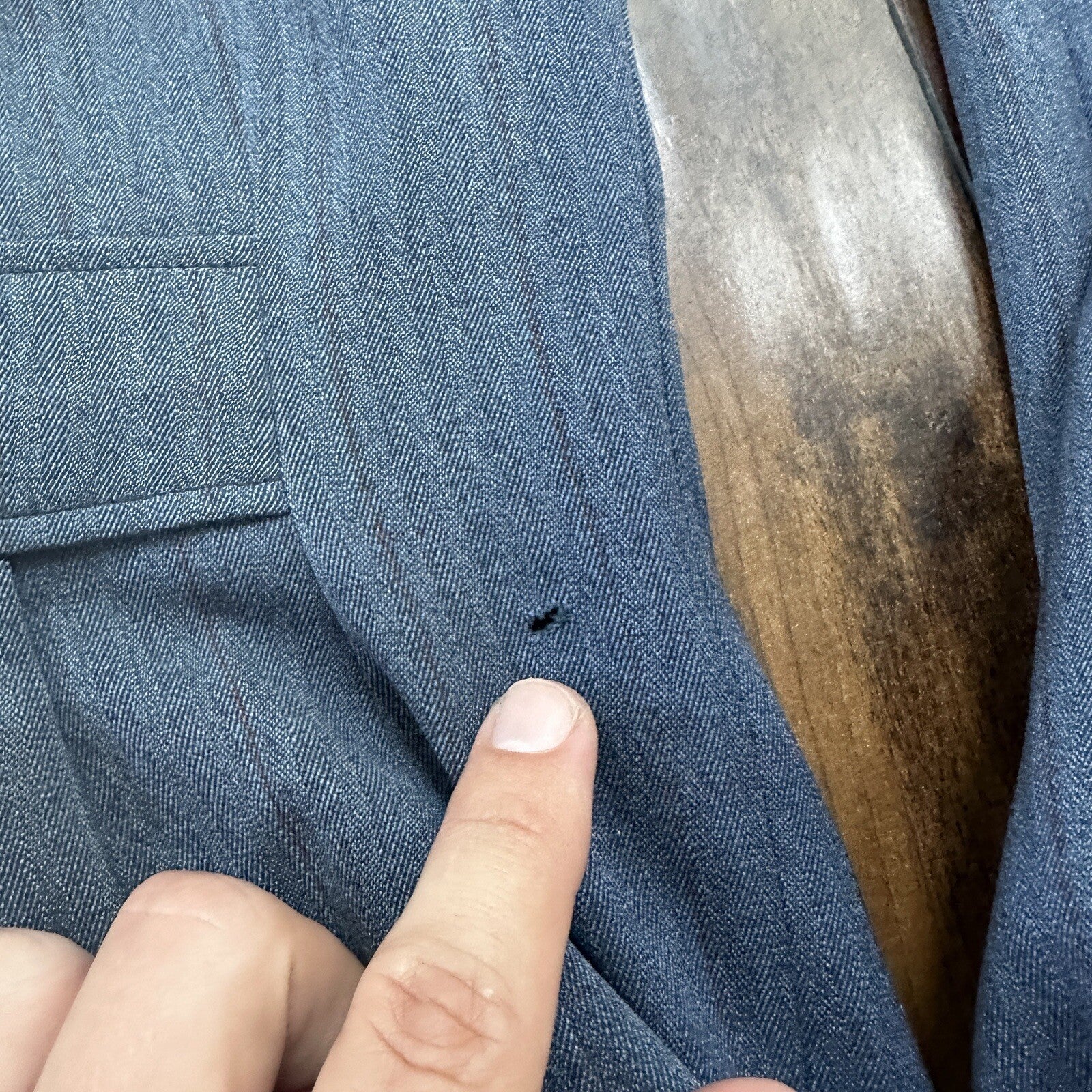 30s 40s 3 pc Pinstripe Blue Double Breasted Suit Belt Back Wool 34 26x31 Faded