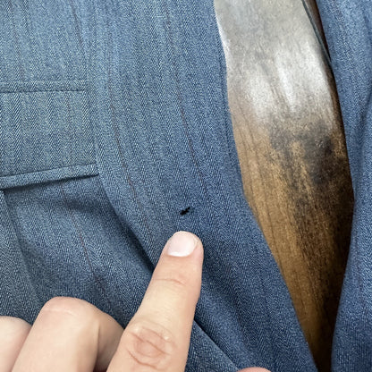 30s 40s 3 pc Pinstripe Blue Double Breasted Suit Belt Back Wool 34 26x31 Faded