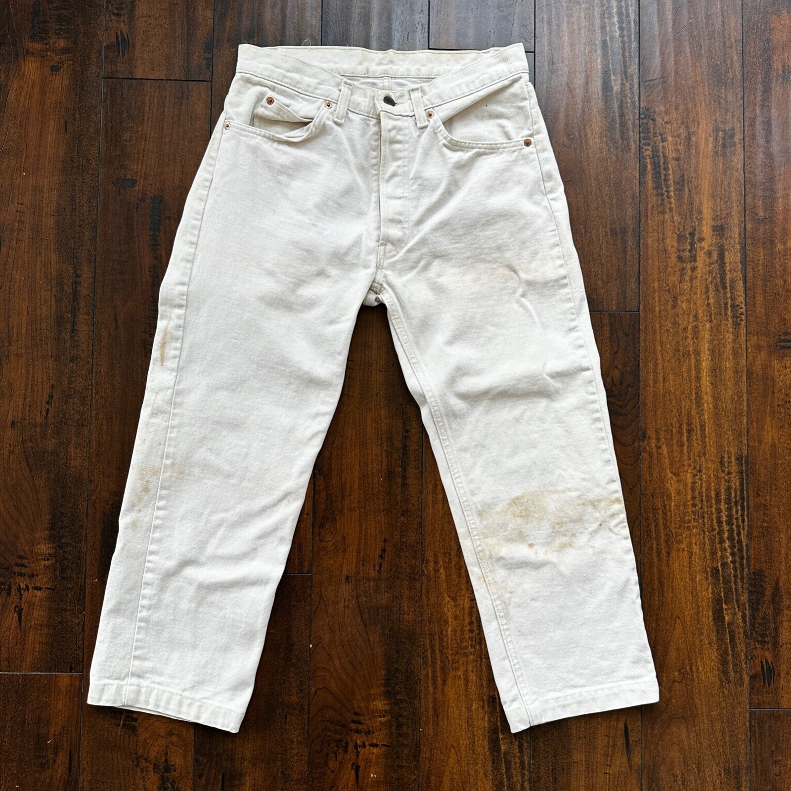 Vintage 80s Levis 501 USA 30x24 Tag Jeans 80s White Bleach Wash Act Worn Capri