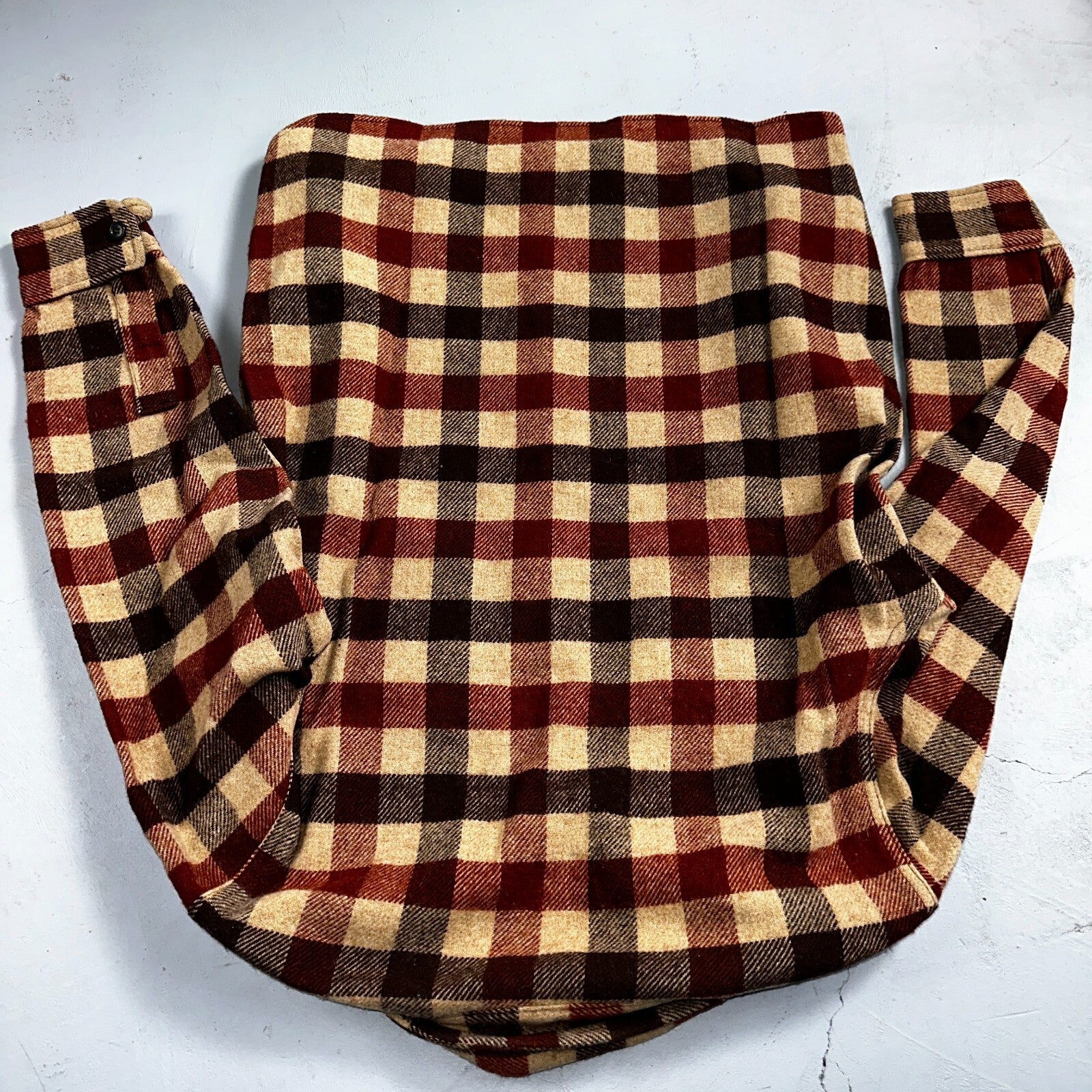 Vintage 70s Woolrich Heavy Thick Wool Plaid Brown Red Shirt Jacket XL 1970s