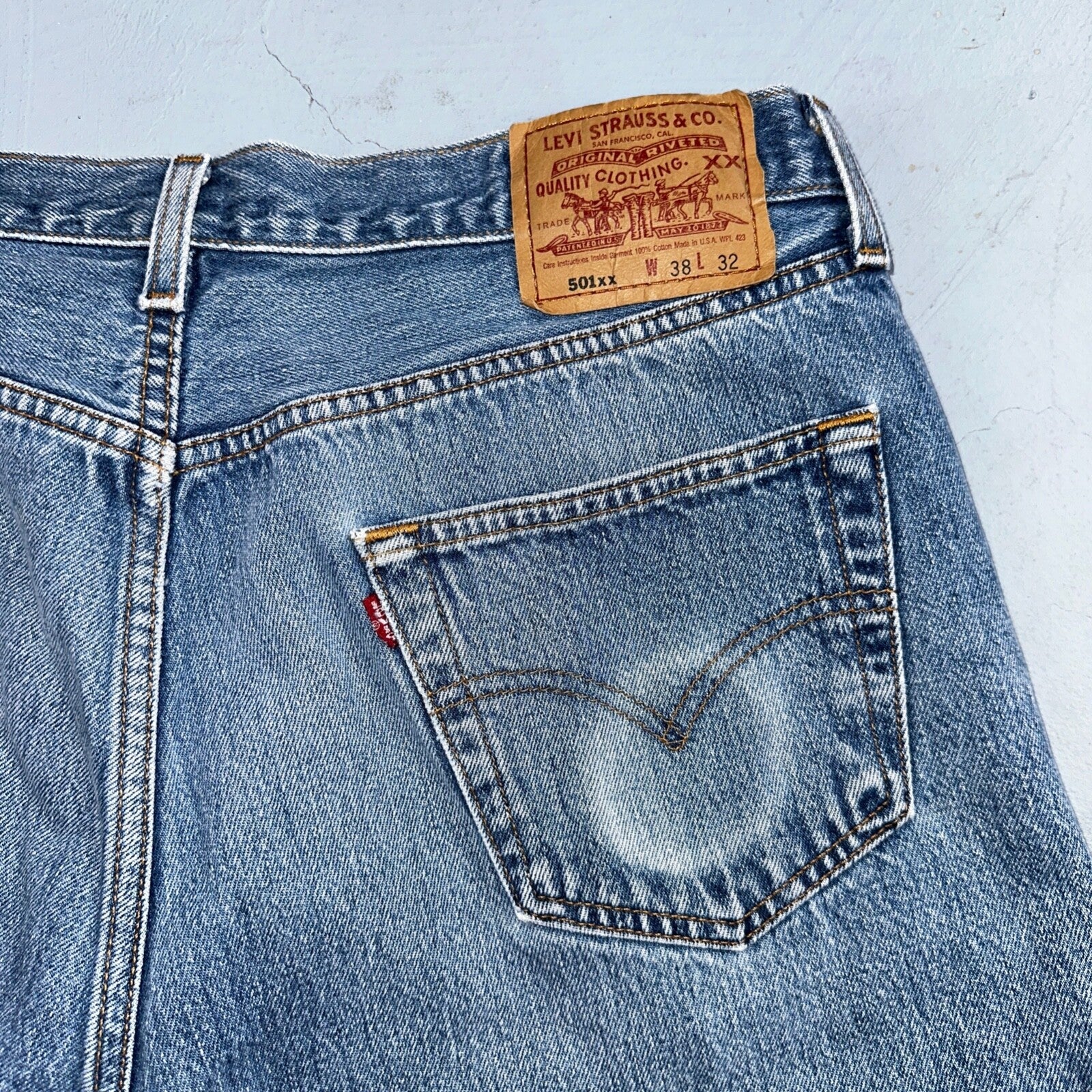 Levis 501 Vintage 90s USA XX Straight Leg Jeans Blue Light Wash 38x32 Act 34x28