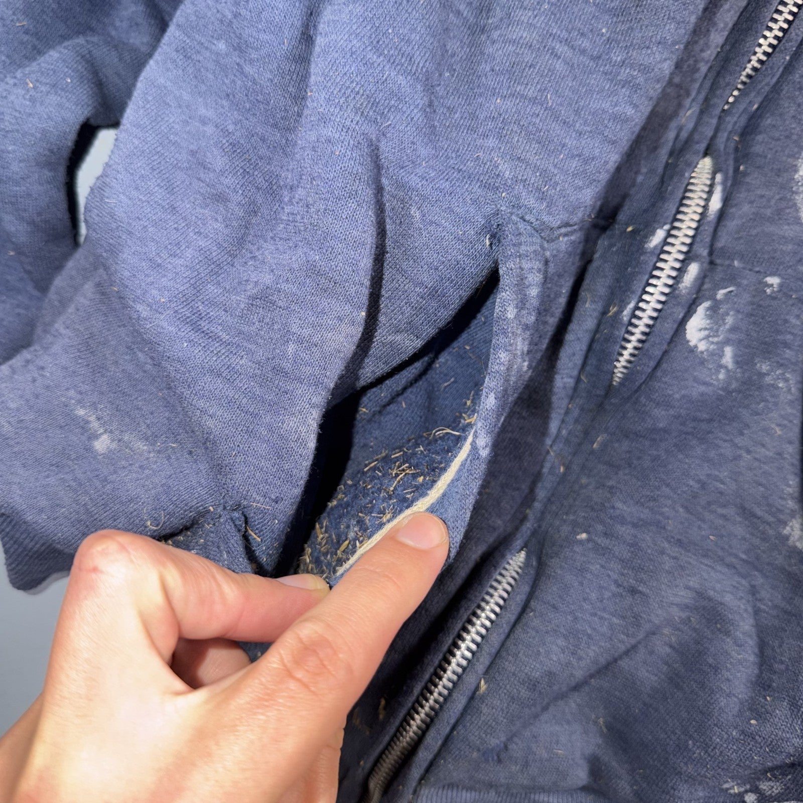 Blue Healthknit Zip Up Hoodie Vintage 80s 90s Thermal Lined USA 2XL Thrashed