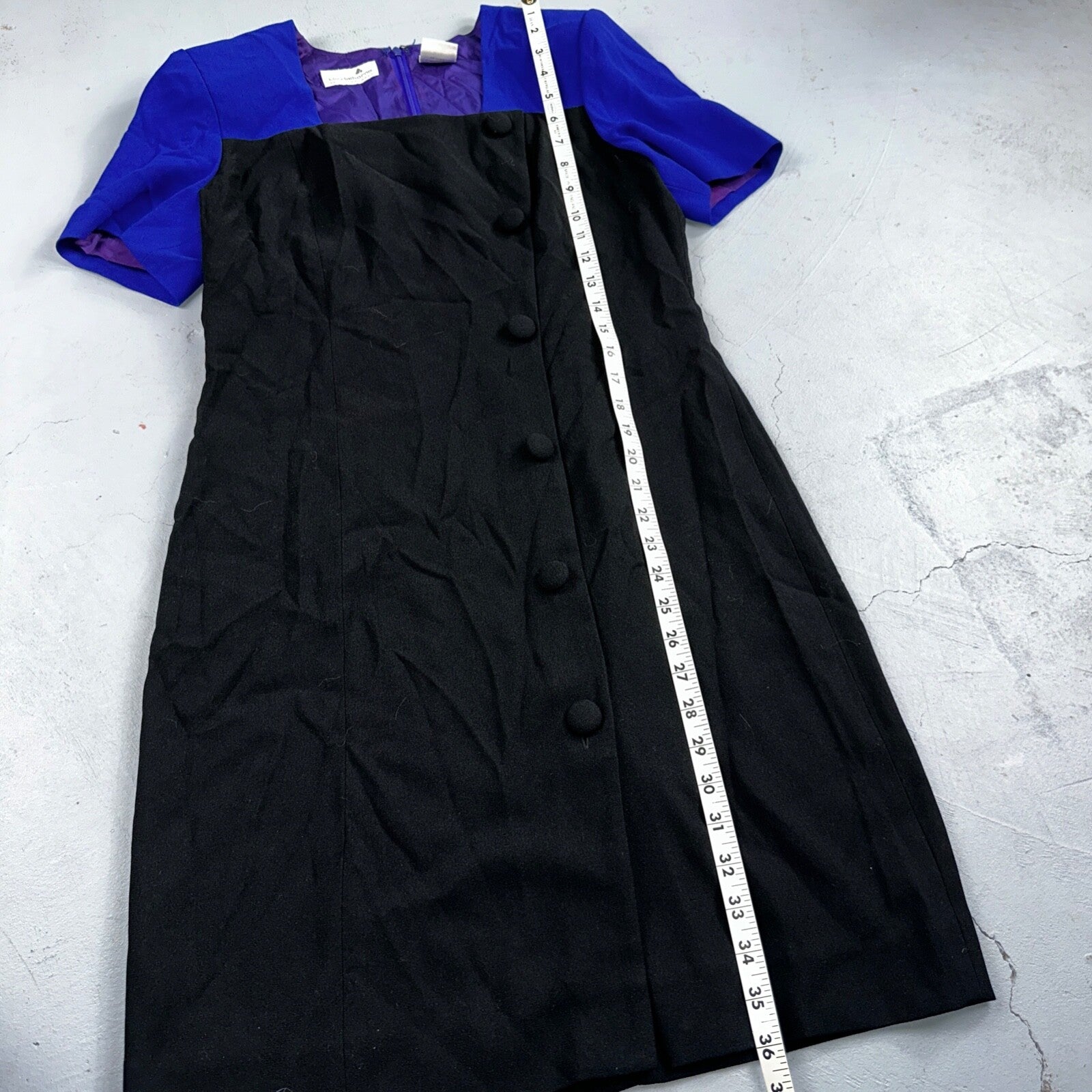 Liz Claiborne Petite 10 Black Blue Short Sleeve V Neck Stretch Sweater Dress VTG