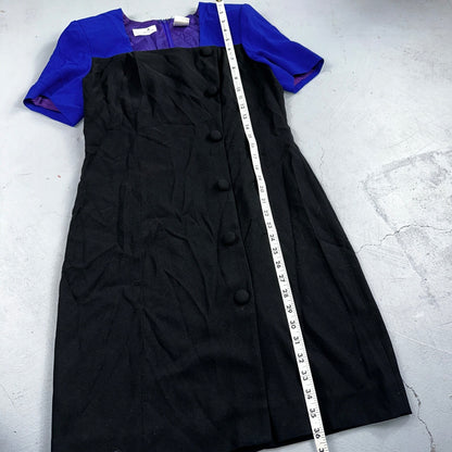 Liz Claiborne Petite 10 Black Blue Short Sleeve V Neck Stretch Sweater Dress VTG