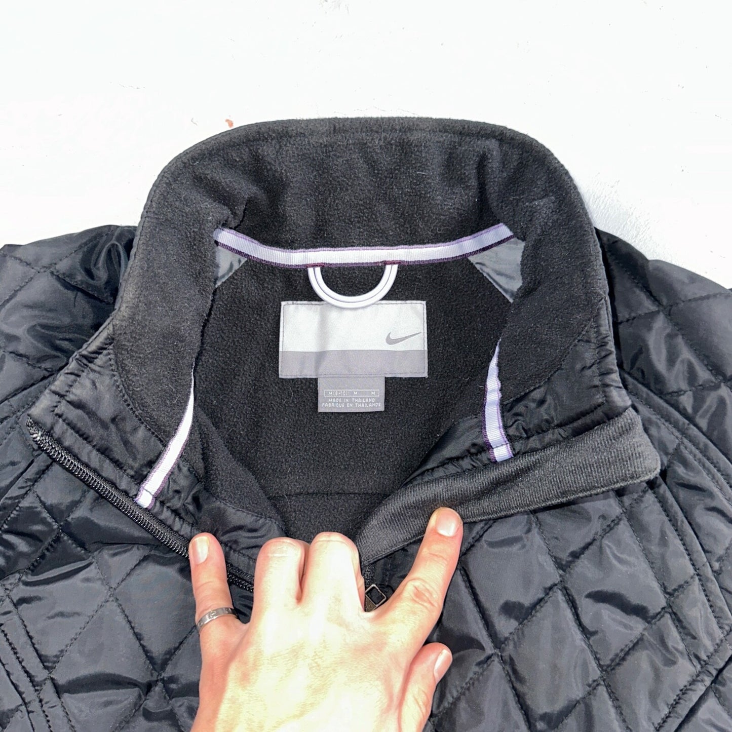 Nike Jacket VTG Womens M Black Quilted Full Zip Mock Neck Pockets Y2K 2000s