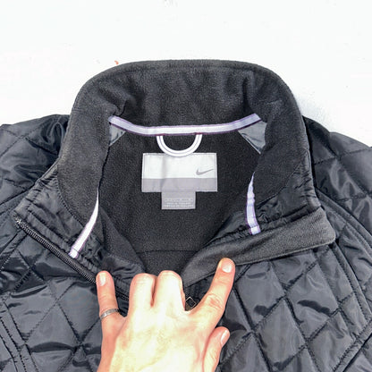 Nike Jacket VTG Womens M Black Quilted Full Zip Mock Neck Pockets Y2K 2000s