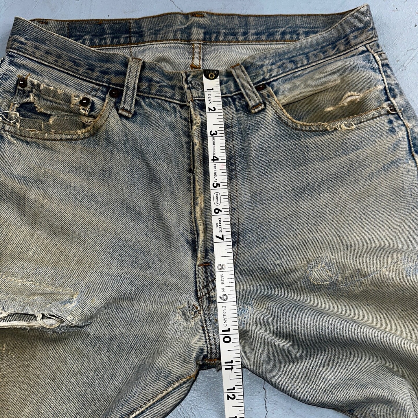 Levis 501 Vintage 80s Redline Selvedge USA XX Jeans Light Wash Thrashed Ac 29x26