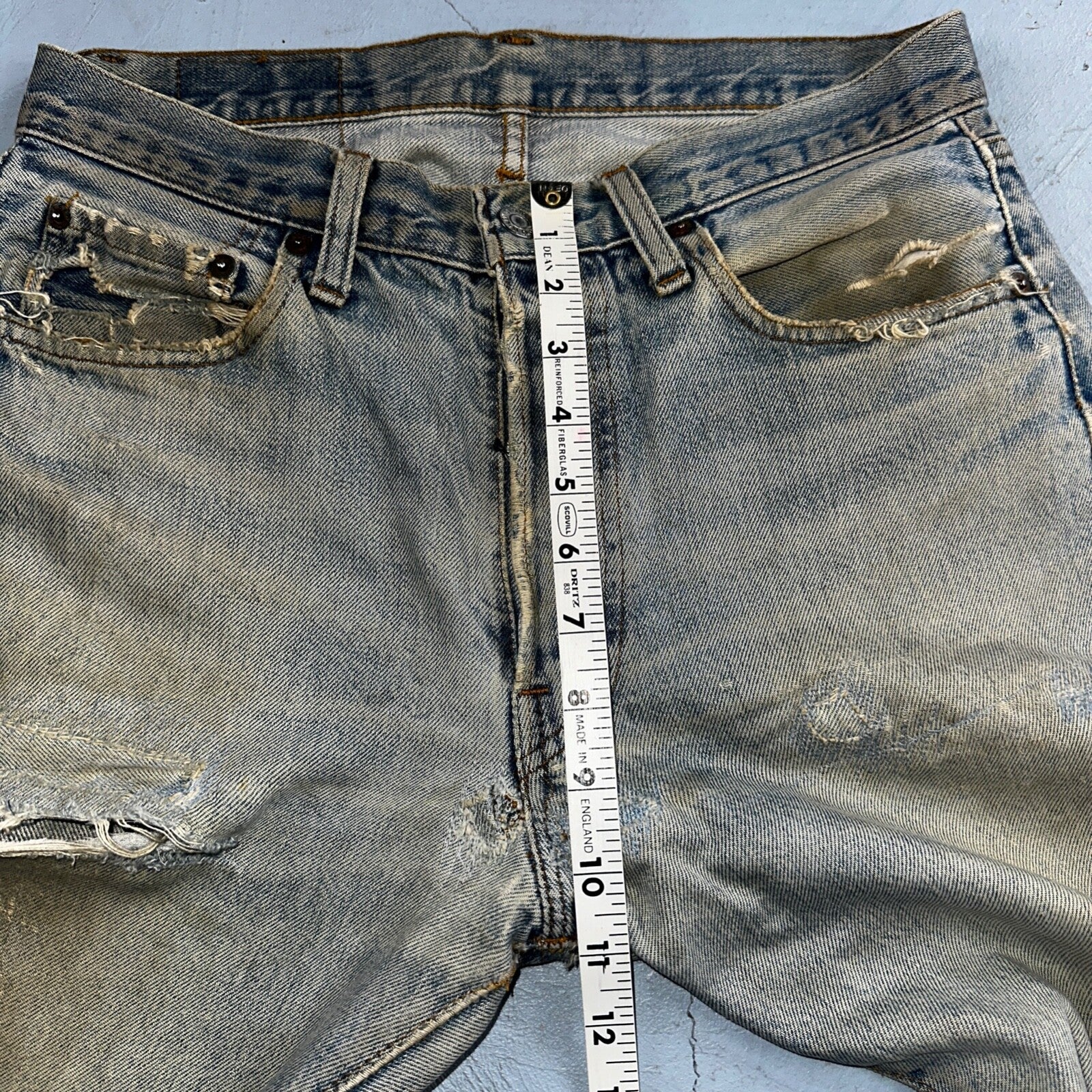 Levis 501 Vintage 80s Redline Selvedge USA XX Jeans Light Wash Thrashed Ac 29x26