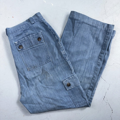 VTG 70s Jeans Canvas High Waist Sears Military Style P44 29x25 Capri HBT Rare