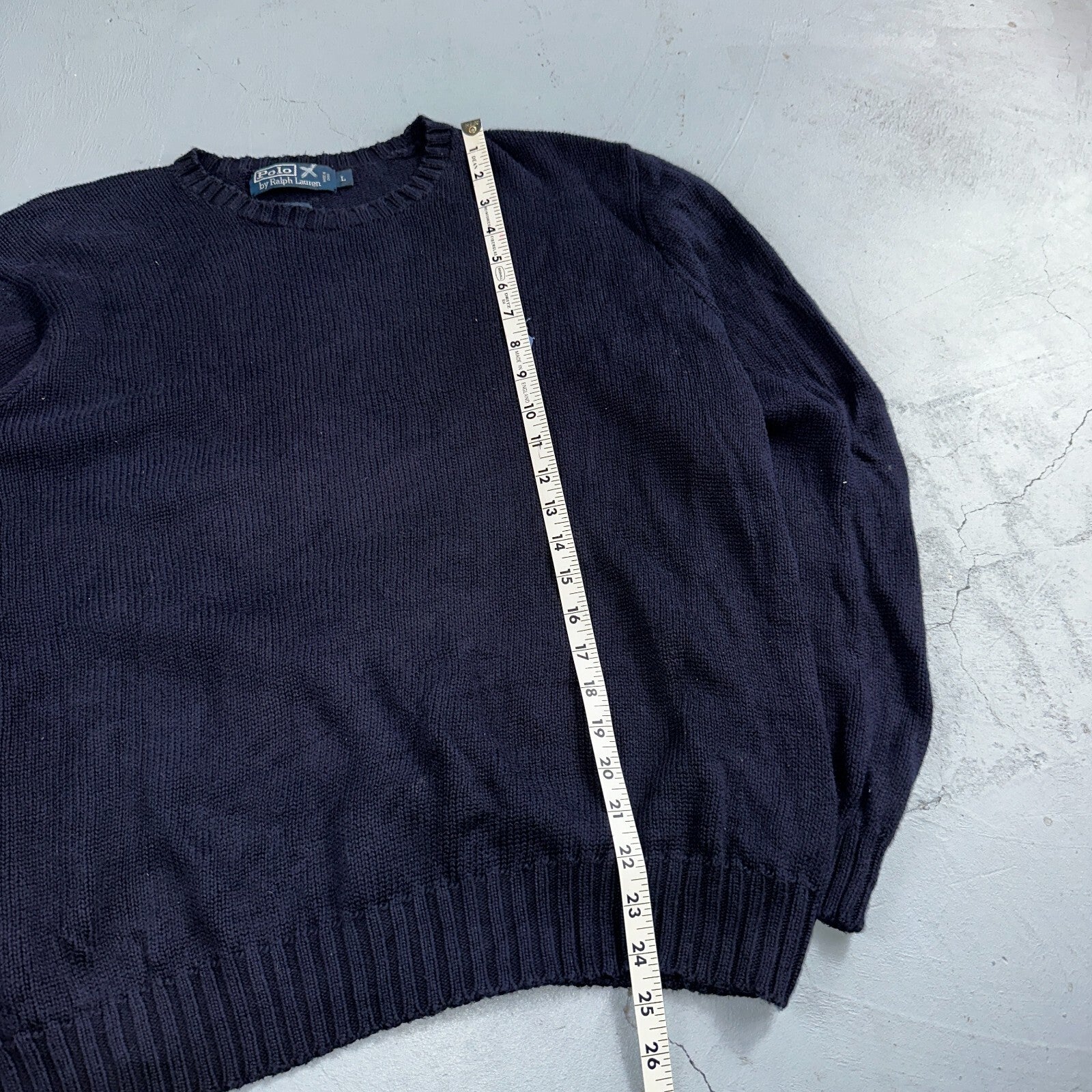 Polo Ralph Lauren Knit Crew Neck Sweater Blue Long Sleeve VTG 90s Cotton Size L